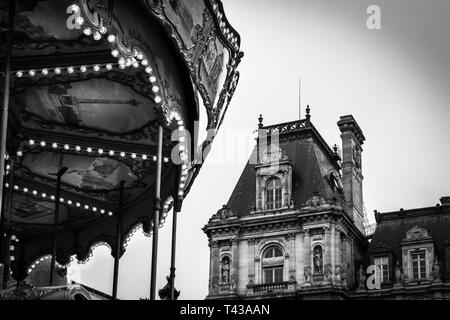 Landschaft des Hotel de Ville in Paris und das Karussell. Stockfoto