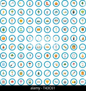 100 Vorstadtbereich Icons set, cartoon-Stil Stock Vektor