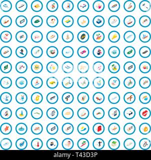 100 Sommer Icons Set, isometrischen 3d Stil Stock Vektor