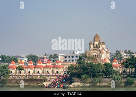 Horizontale Ansicht der Dakshineswar Kali Tempel in Kalkutta aka Kalkutta, Indien. Stockfoto