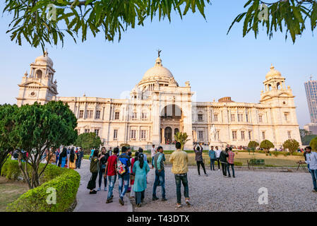 Horizontale Ansicht der Königin Victoria Memorial in Kalkutta aka Kalkutta, Indien. Stockfoto