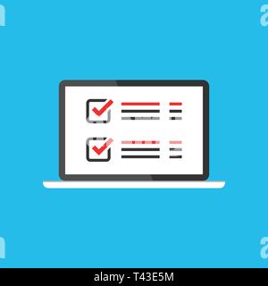 Online Umfrage zeichen Symbol im flachen Stil. Fragebogen Vector Illustration auf weißem Hintergrund isoliert. Laptop, Computer Bildschirm banner Business anhand von quantitativen Simulatio Stock Vektor