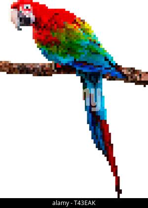 Pixel-art parrot Vector Illustration. Bunter Vogel pixel Abbildung. Stock Vektor