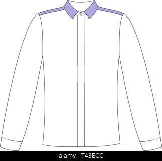 Vector Abbildung: Bluse mit T-Shirt stand Kragen und Ärmel Manschette zu locker. Vorderansicht technische Skizze von Frauen Kleidung. Stock Vektor