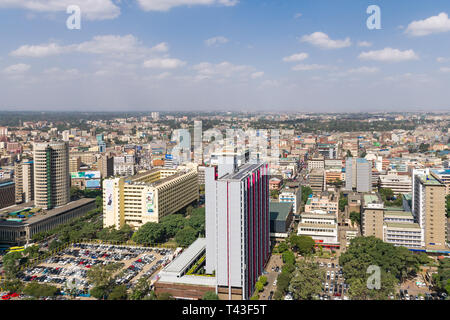 Skyline von Nairobi während des Tages vom Kenyatta International Convention Center KICC, Kenia Stockfoto