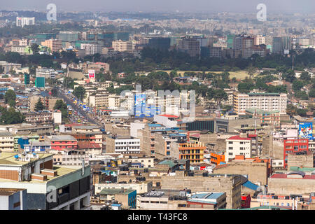 Skyline von Nairobi während des Tages vom Kenyatta International Convention Center KICC, Kenia Stockfoto