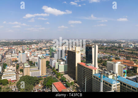 Skyline von Nairobi während des Tages vom Kenyatta International Convention Center KICC, Kenia Stockfoto