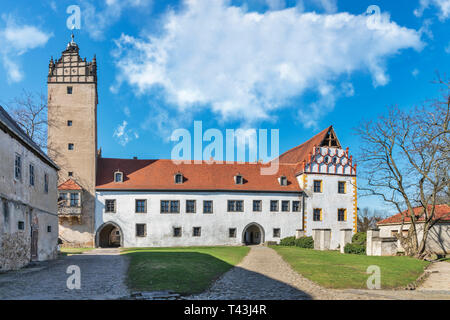 Die Burg Strehla ist ein Schloss in der Stadt Strehla, Landkreis Meißen, Sachsen, Deutschland, Europa Stockfoto