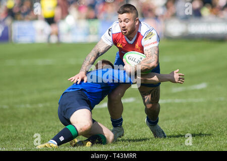 Melrose, Schottland - 13. April 2019. Aktion aus dem ASI Melrose Sevens Achtelfinale und Jed-Forest betweenBoroughmuir RFC RFC Am Greenyards Stockfoto