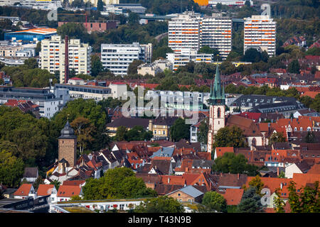 Blick über Karlsruhe, Innenstadt, Wohn- Hochhäuser, St. Peter und Paul Kirche, Baseler-Tor links, Stockfoto