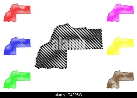 Laayoune-Sakia El Hamra Region (administrative divisions von Marokko, Königreich Marokko, Marokko) Karte Vektor-illustration, kritzeln Skizze Stock Vektor
