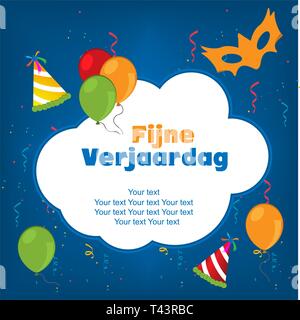 Happy Birthday in Niederländisch. fijne verjaardag Stock Vektor