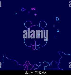 Hamster Gesicht Vektorlinie Abbildung. Pet-Gradient Symbol, Symbol oder Piktogramm, Sign. Dunkelblauen Hintergrund. Der unteren Grenze. Stock Vektor