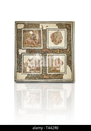 Bild eines römischen Mosaiken Design, die Szenen aus der Mythologie, der antiken römischen Stadt Thysdrus Haus in Jilani Guirat Bereich. Zum Ende des 2. Cen Stockfoto