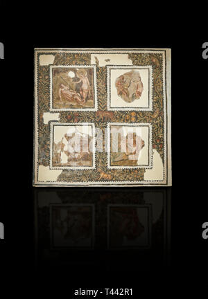 Bild eines römischen Mosaiken Design, die Szenen aus der Mythologie, der antiken römischen Stadt Thysdrus Haus in Jilani Guirat Bereich. Zum Ende des 2. Cen Stockfoto