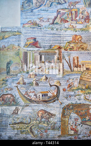 Bilder der berühmten Römischen Palestrina Nilotischen oder Nil Landschaft Mosaik Mosaik von Palestrina, 1. oder 2. vorchristlichen Jahrhundert. Museo Archeologico Nazionale di Stockfoto