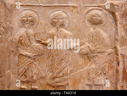 Detail einer 6th-7th Century Byzantinische christliche Terracotta Darstellung Christus ändern Wasser in Wein-in Byzacena produziert - heute Tunis Stockfoto