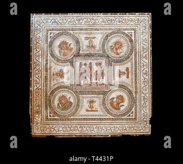 Römisches Mosaik in der Mitte der Sieg von Apollo, die Marsyas in die mythische Legende der vier Jahreszeiten gekrönt wird. Spät 2 ce Stockfoto