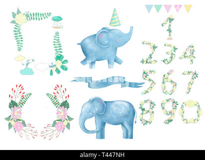 Elephant clip art digitale Tier zeichnen Aquarell Stockfoto