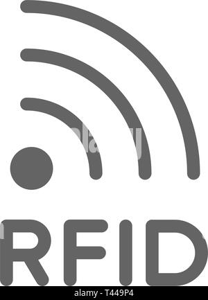 Vektor Wort und RFID Radio Frequency Identification Symbol Leitung. Symbol und Zeichen illustration Design. Auf weissem Hintergrund Stock Vektor