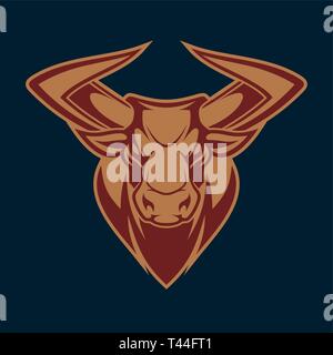 Vektor Bild von einem wütenden Stier Kopf mit großen Hörnern. Sport Emblem mit dem Kopf eines Stieres. Stock Vektor