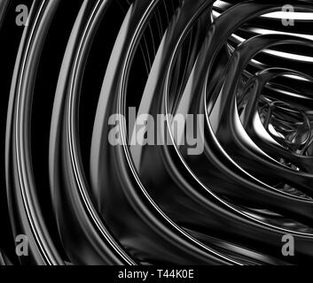 Schwarze und weiße kubische Abstraktion. Wiederholen silber Filet würfeln Skalierung nach unten in der Größe. Digital Art, 3D-Rendering illustration Stockfoto