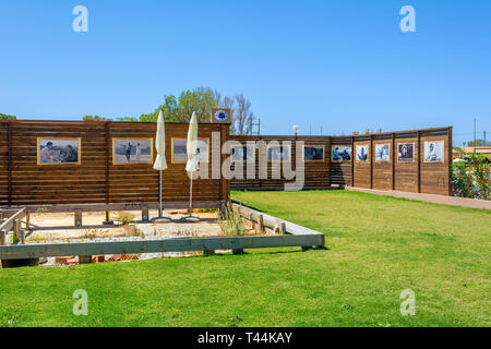 Kreta, Griechenland - Mai, 2015: Fotoausstellung mit einem Schauspieler Anthony Quinn in dem Film "Alexis Sorbas". Stockfoto