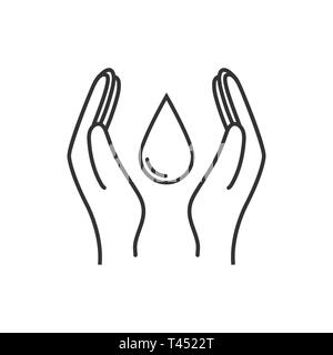 Wasser sparen. Hand hält Wasser tropfen Symbol. Vector Illustration, flache Bauform. Stock Vektor