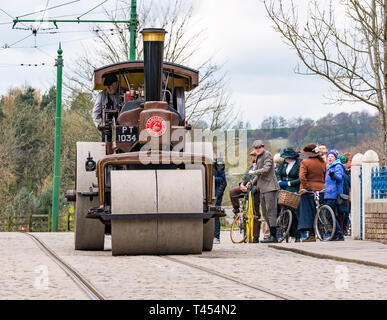 Beamish Museum, Beamish, County Durham, England, Vereinigtes Königreich, 13. April 2019. Beamish Dampf Tag: Jahrgang 1923 Armstrong Whitworth Lokomobile Fahrzeug auf Beamish Museum Stockfoto