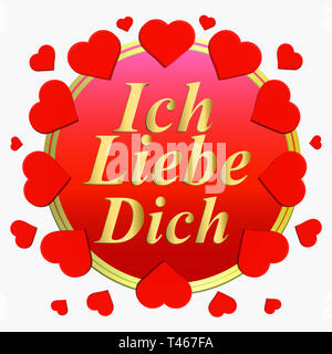 Hintergrund mit rosa Blüten. Ich liebe dich in deutscher Sprache. Karte für Feierlichkeiten. Hellen Hintergrund mit Blumen. Stockfoto