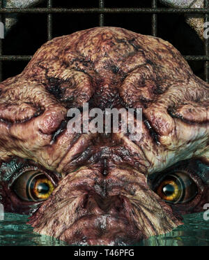 Gruselige Monster in verlassenen Abwasserkanal, 3D-Rendering Stockfoto