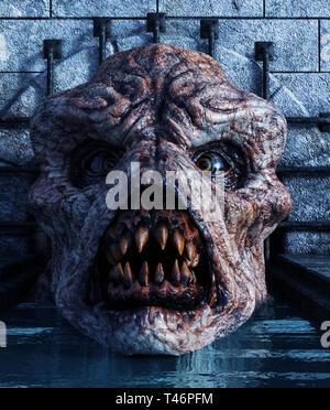 Gruselige Monster in verlassenen Abwasserkanal, 3D-Rendering Stockfoto