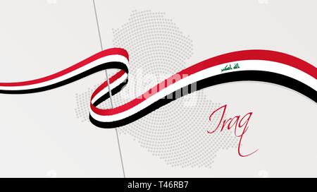 Vector Illustration der abstrakten radial gepunktete Rasterung Karte von Irak und gewellten Band mit irakischen nationalen Flagge Farben für Ihr Design Stock Vektor