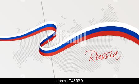 Vector Illustration der abstrakten radial gepunktete Rasterung Karte von Russland und gewellten Band mit Russischen nationalflagge Farben für Ihr Design Stock Vektor