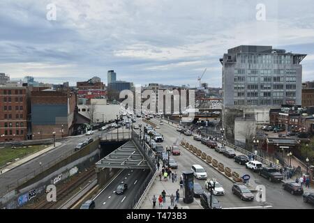 Die Boston Back Bay Skyline von oben Hynes Convention Center, Boston, Massachusetts gesehen Stockfoto