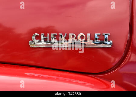 Typenschild auf Chevrolet Auto Stockfoto