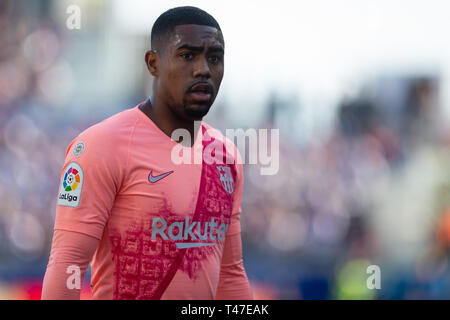 Huesca, Spanien. 13 Apr, 2019. Malcom des FC Barcelona (14) Während der Spanischen Liga Fußballspiel zwischen SD Huesca und FC Barcelona im El Alcoraz Stadion in Huesca am 13. April 2019. Das Match endete mit einem Unentschieden 0-0. Credit: Daniel Marzo/Pacific Press/Alamy leben Nachrichten Stockfoto