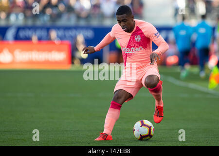 Huesca, Spanien. 13 Apr, 2019. Malcom des FC Barcelona (14) Während der Spanischen Liga Fußballspiel zwischen SD Huesca und FC Barcelona im El Alcoraz Stadion in Huesca am 13. April 2019. Das Match endete mit einem Unentschieden 0-0. Credit: Daniel Marzo/Pacific Press/Alamy leben Nachrichten Stockfoto