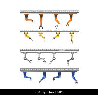 Satz Roboterarme in einer Reihe Vector Illustration Stock Vektor