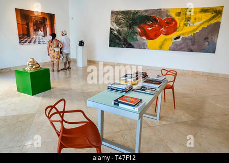 Cartagena Kolumbien, NH Galleria, Galerie für zeitgenössische Kunst, Erwachsene Erwachsene Erwachsene Männer Männer, Frau Frauen weibliche Dame, Blick, Gemälde, innen Stockfoto