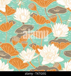 Elegante Seerosen, Nymphaea nahtlose floralen Muster Stock Vektor