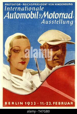 BERLIN AUTOMOBIL AUSSTELLUNG 11. - 23. Februar 1933 Internationale Automobil- und Motorrad Ausstellung / Internationale Auto- und Motorradausstellung Flyer / Poster mit Kunst von Otto ARPKE Stockfoto