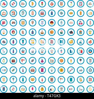 100 Supermarkt Symbole, Cartoon Stil Stock Vektor
