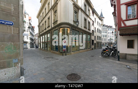 St. Gallen, SG/Schweiz - April 8, 2019: Blick auf die historische Altstadt in der Schweizer Stadt Sankt Gallen Stockfoto