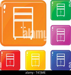 Holzgehäuse Icons Set Vector Farbe Stock Vektor