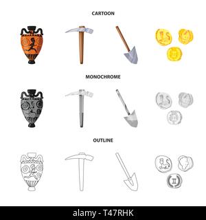 Amphore, Spitzhacke, Schaufel, Münzen, Artefakt, Pick, Werkzeug, antike, Schatz, Graben, antike, Zivilisation, Bau, alt, suche, Ausstattung, Mittelalter, finden, Bild, Metall, Studie, Gold, Vase, ax, Gravur, Kapazität, Meißel, Land, Geschichte, Items, Museum, Attribute, Archäologie, Geschichte, Forschung, Ausgrabung, Entdeckung, Arbeiten, Set, Vector, Icon, Illustration, isoliert, Sammlung, Design, Element, Grafik, Vektor, Vektoren, Stock Vektor