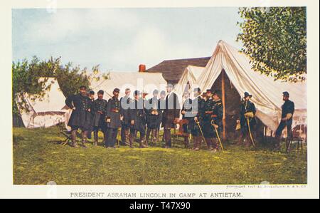 Präsident Abraham Lincoln auf Schlacht von Antietam, 1862. Lage der privaten Sammlung. Stockfoto