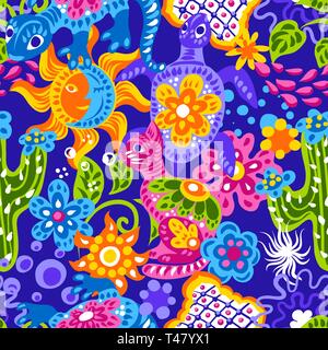 Mexikanische Muster mit niedlichen naive Kunst. Stock Vektor