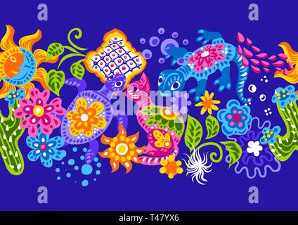 Mexikanische Muster mit niedlichen naive Kunst. Stock Vektor