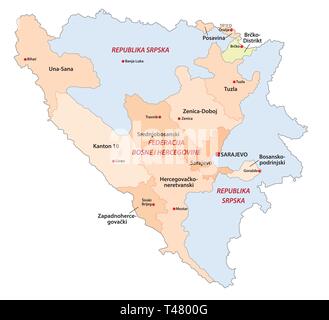 Bosnien und Herzegowina administrative und politische Vektorkarte Stock Vektor